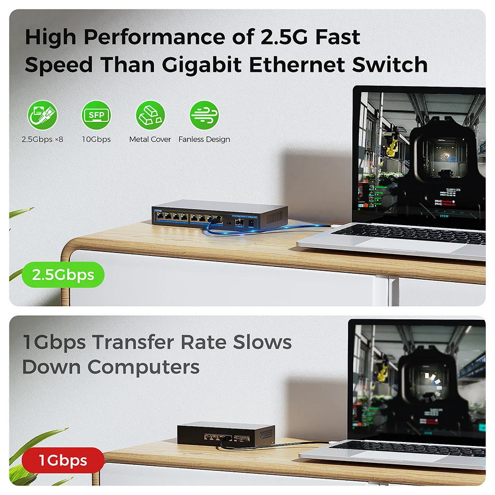 Terow 8 ports 2,5 gbe switch 2500mbps ethernet switch 10g sfp port 2,5 GBASE-T rj45 ports netzwerk switch für wifi router ip kamera