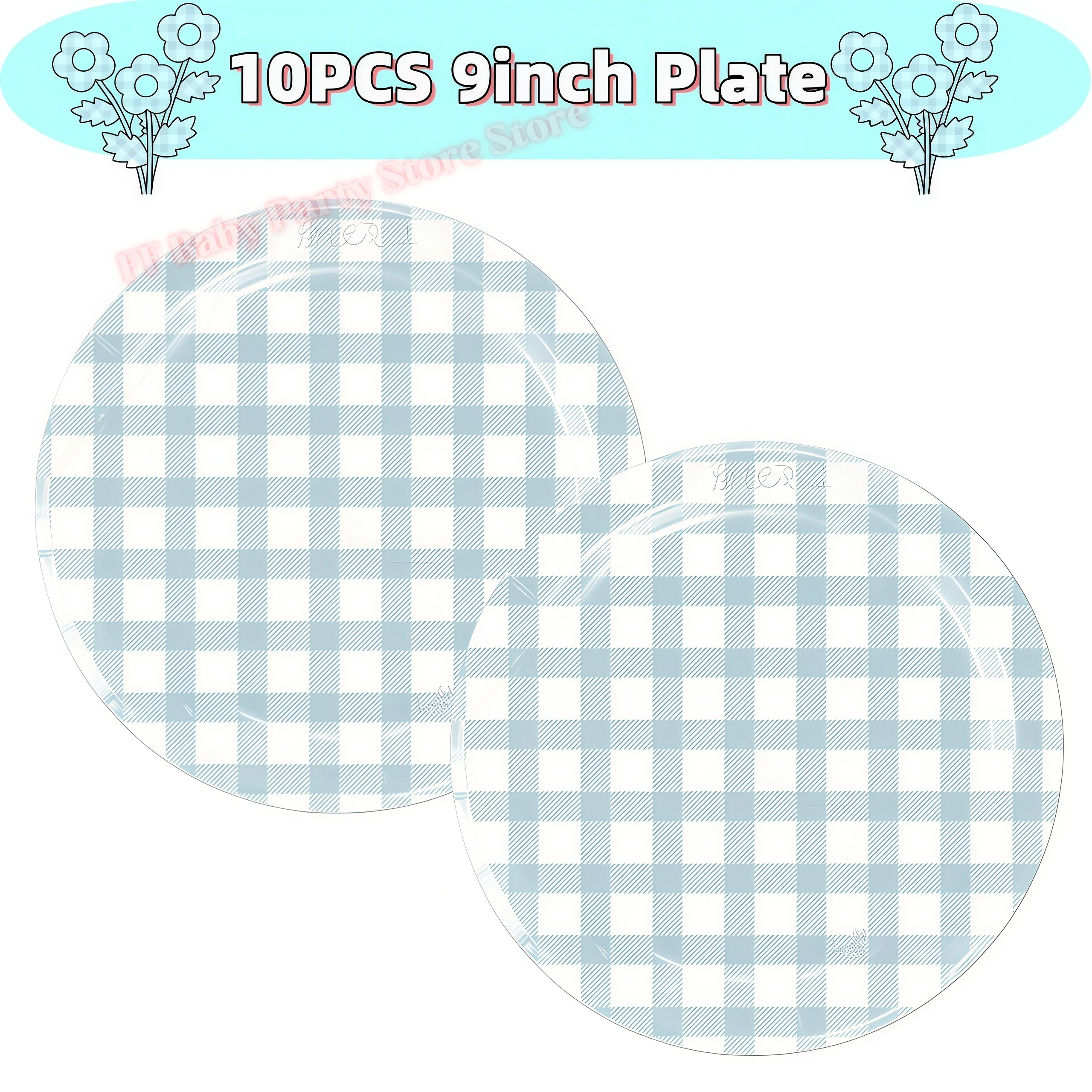 Blaues Gitter-Motiv Geburtstagsdekoration Party Papierservietten Becher Teller Tischdecke für Mädchen Gastgeschenke Babyparty Zubehör Geschenk – Detail 5