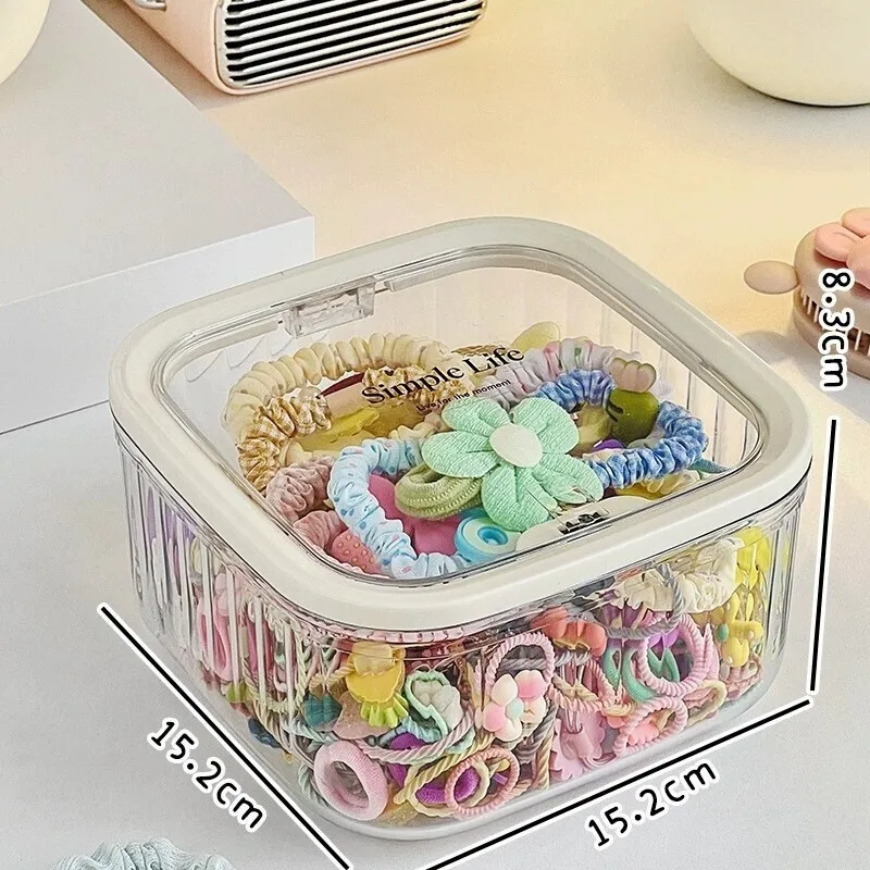صندوق تخزين أكريليك للفتيات بنقرة واحدة صندوق مجوهرات مقاوم للغبار إكسسوارات الشعر صندوق تخزين مجوهرات الرأس حبل الشعر #5