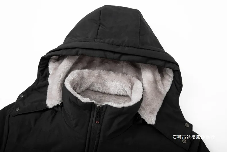 Men's Thickened Winter Fleece Jacket with Hood Lined Warm Casual Outerwear for Middle-Aged Men