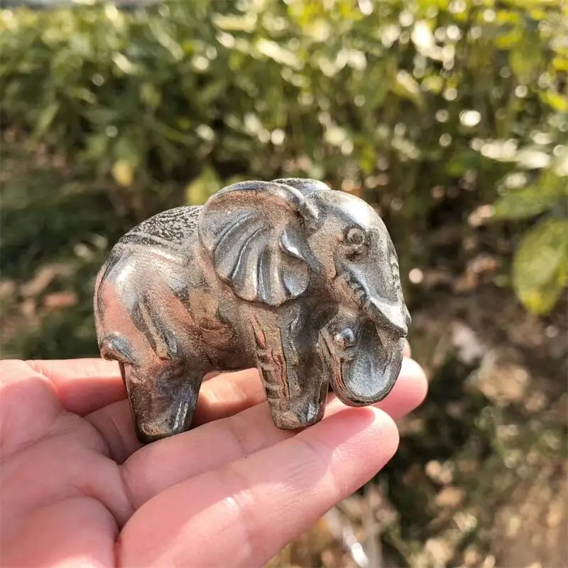 Natural 6cm Pyrite Elephant Carving Polished Animal Powerful Statue For Home Decoration Holiday Gift 1pcs