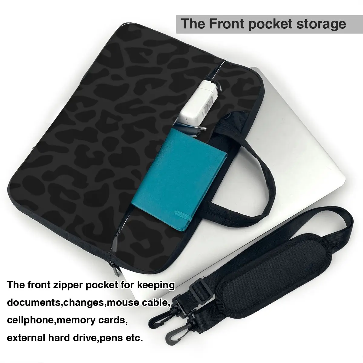 Laptop Bag Black Leopard Print Notebook Pouch Animal Gray Portable 13 14 15 15.6 Fashion Computer Case For Macbook Air Acer Dell