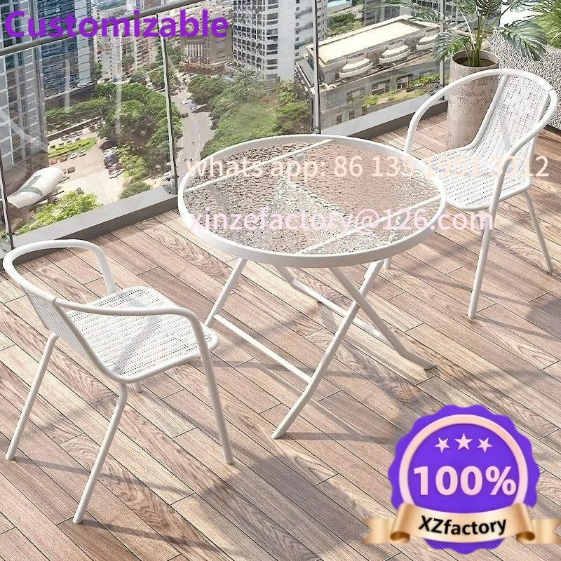 Customizable Outdoor Balcony Three-piece Casual Tea Table and Chair White Combination Folding One Table and Two Chairs