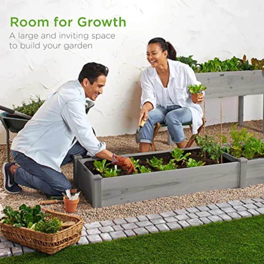 8x2ft Outdoor Wooden Raised Garden Bed Planter for Vegetables, Grass, Lawn, Yard