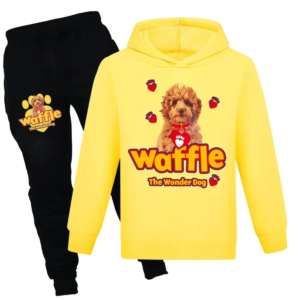 Children The Wonder Dog Waffle Clothes Kids Spring Autumn Fashion Hoodie+Pants 2pcs Set Boys Tracksuit Girls Pullover Sportswear