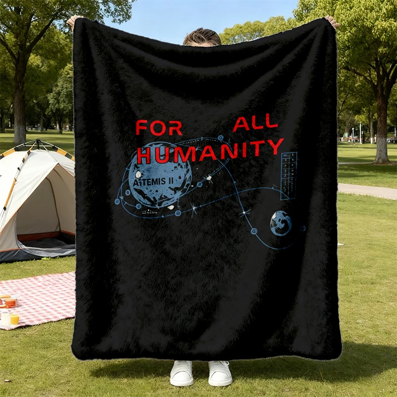 Artemis II Flannel Blanket for All Humanity Flannel Throw, Moon Mission Cozy Blanket, Retro Commemorative Warm