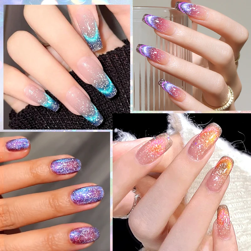 LILYCUTE 7ml Double Light Dynamic Reflective Cat Magnetic Gel Nail Polish Super Sparkling Rainbow Semi Permanent Nail Art UV Gel