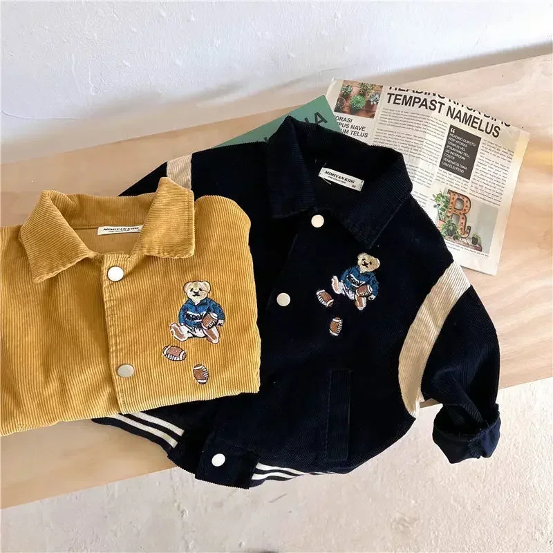 Fashion Baby Girl Boy Corduroy Jacket Casual Cartoon Embroidery Infant Toddler Child Coat Fall Spring Kid Outwear Baby Clothes