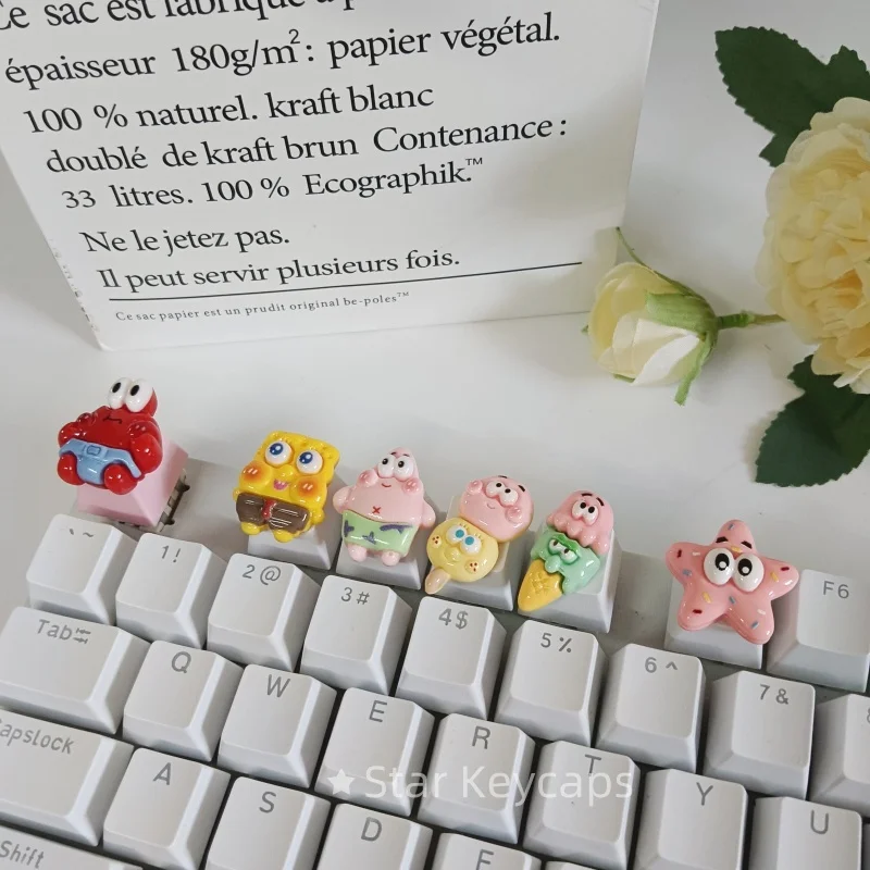 Customized Anime SpongeBob SquarePants Keycaps Handmade Girl Gift Key Caps for Mechanical Keyboard Cross Axis Cherry Switch