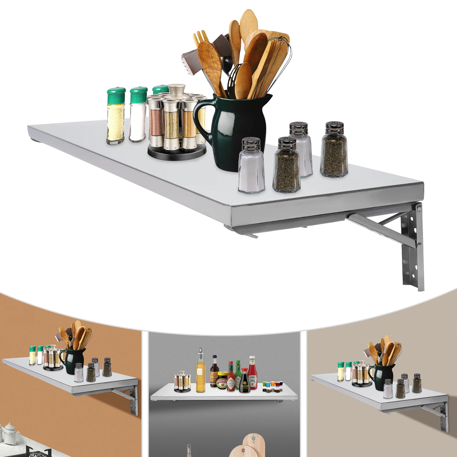 

Stainless Steel Folding Wall Shelf, Folding Concession Shelf, Stainless Steel Wall-mounted Folding Table 35.43" X 12"