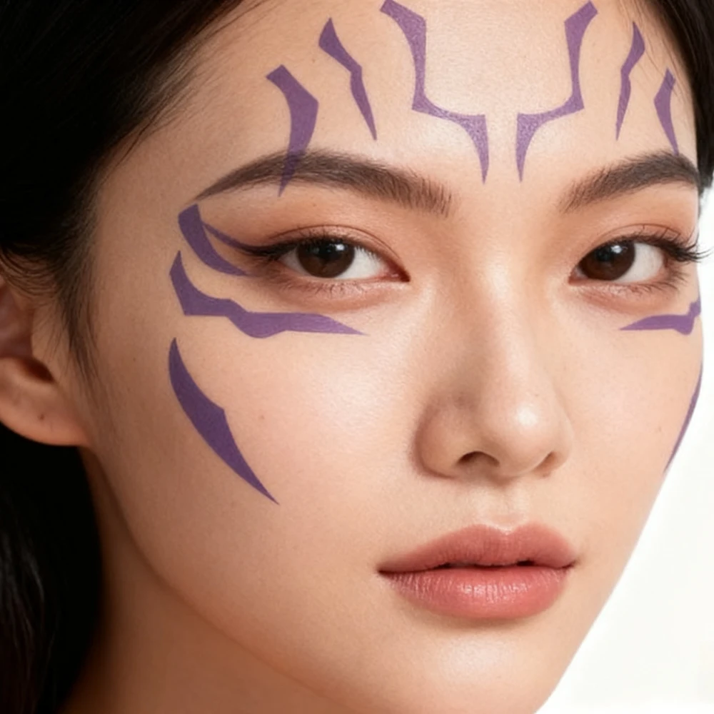 

temporary tattoos, bold purple lightning makeup for cosplay role-playing games, waterproof facial art stickers