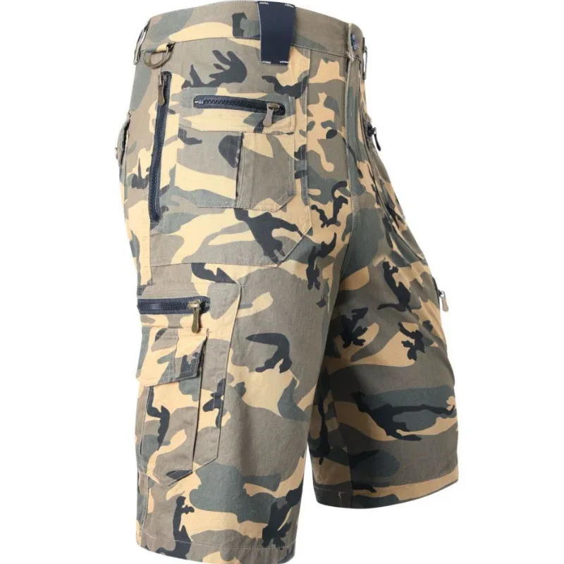 LIBIELIY Summer Cargo Pants Man Multiple Pockets Zipper Cotton Fashion Casual Shorts Male Straight Outdoor Sports Knee Length Pa