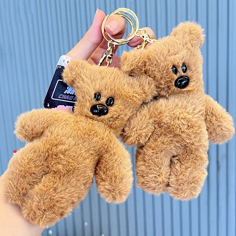 New Cartoon Kawaii Brown Crooked Head Teddy Bear Plush Doll Keychain Pendant Cute Bear Plush Backpack Pendant Birthday Gifts