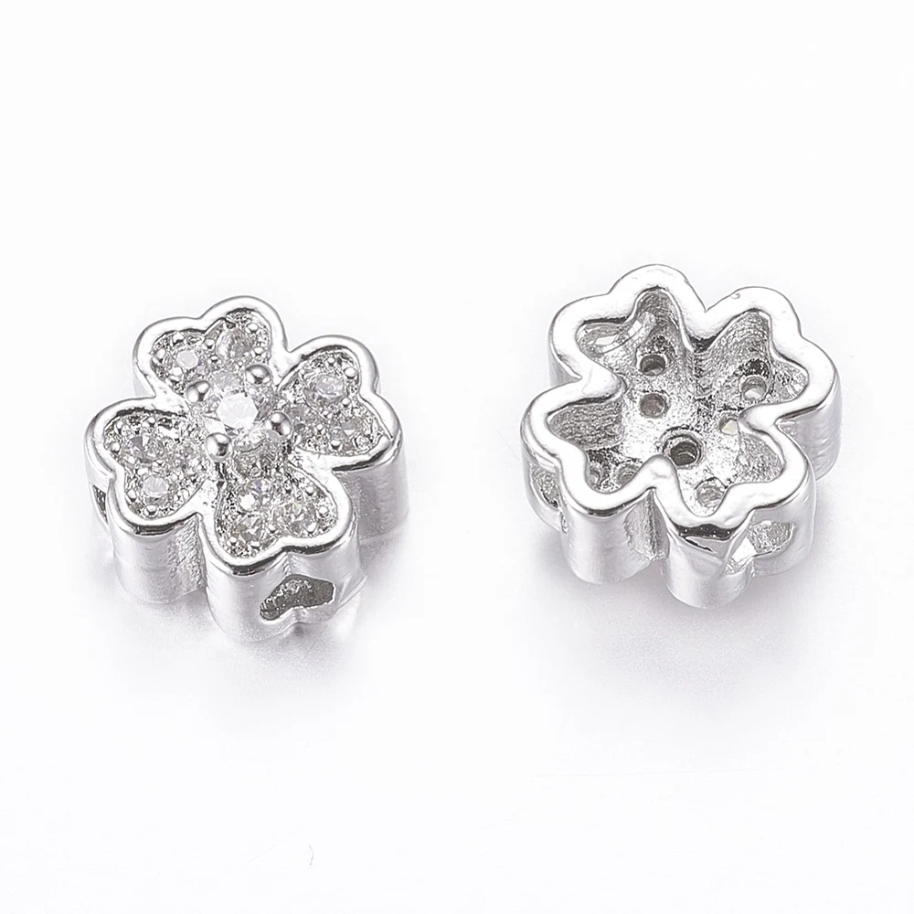 PandaHall 30 Stück Rack-geprägte Messing-Mikro-Pavé-CZ-Blumenperlen, 8x5mm für Perlenarmbänder, Halsketten, Schmuckherstellung & Perlenarbeiten – Detail 3