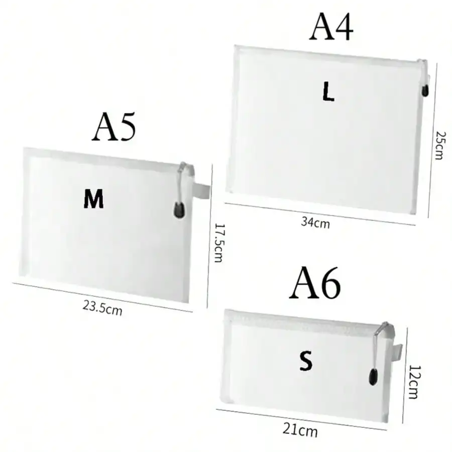 Transparent Zipper Mesh Storage Bags 6/3/1pcs Set A4 A5 A6 Waterproof Document Organizers File Folders for School And Office Sup