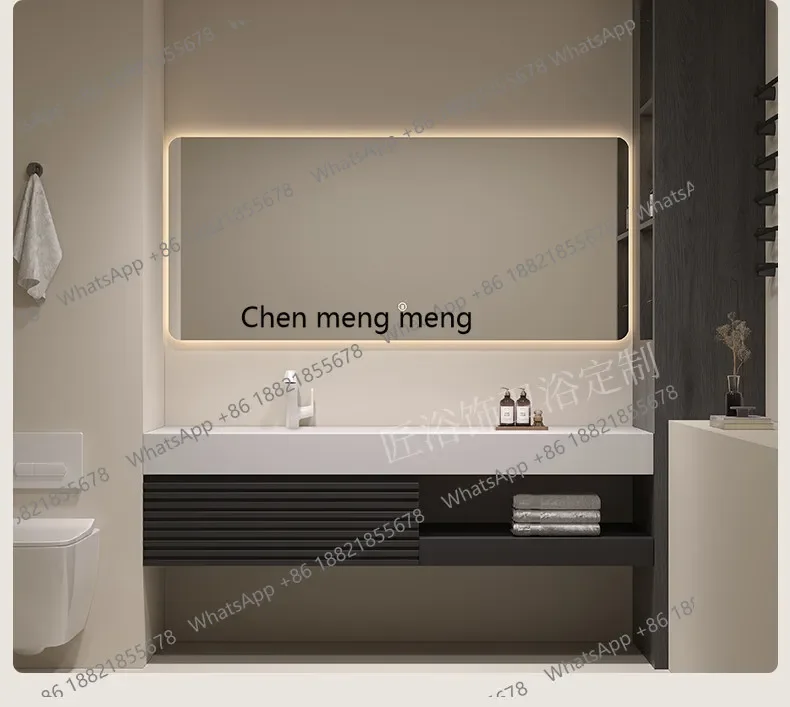 Lavabo integrado de losa de roca con curvado en caliente, combinación de mueble de baño, mesa para lavarse las manos y el rostro, mueble con lavabo. e8000