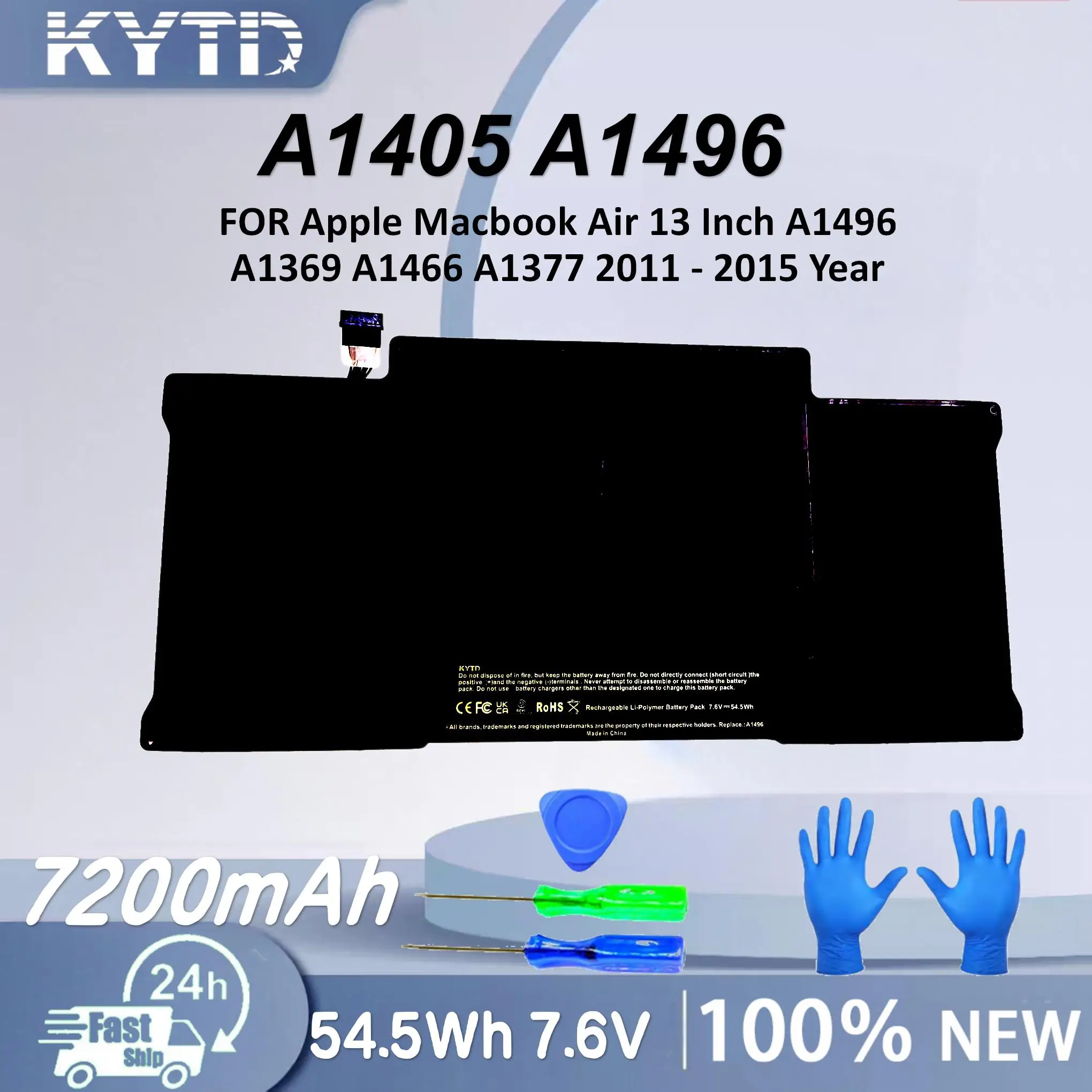 Batería para ordenador portátil KYTD A1405 para Apple Macbook Air de 13 pulgadas A1496 A1369 A1466 A1377 2011 - 2015, baterías de 7200mAh, herramientas gratuitas