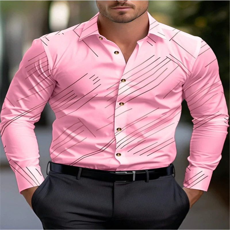 Camisa masculina de botão de lapela manga comprida, estampa listra, moda de rua, camisa havaiana casual, transporte rápido, 6XL, 2024