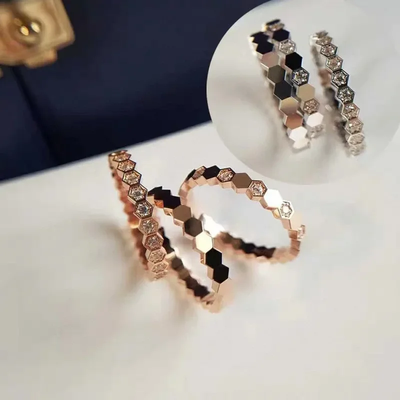 

Pure silver s925 Shangmei Honeycomb Ring Women's Rose Gold Diamond Set Full Diamond Half Diamond Stacked Honeycomb Ring
