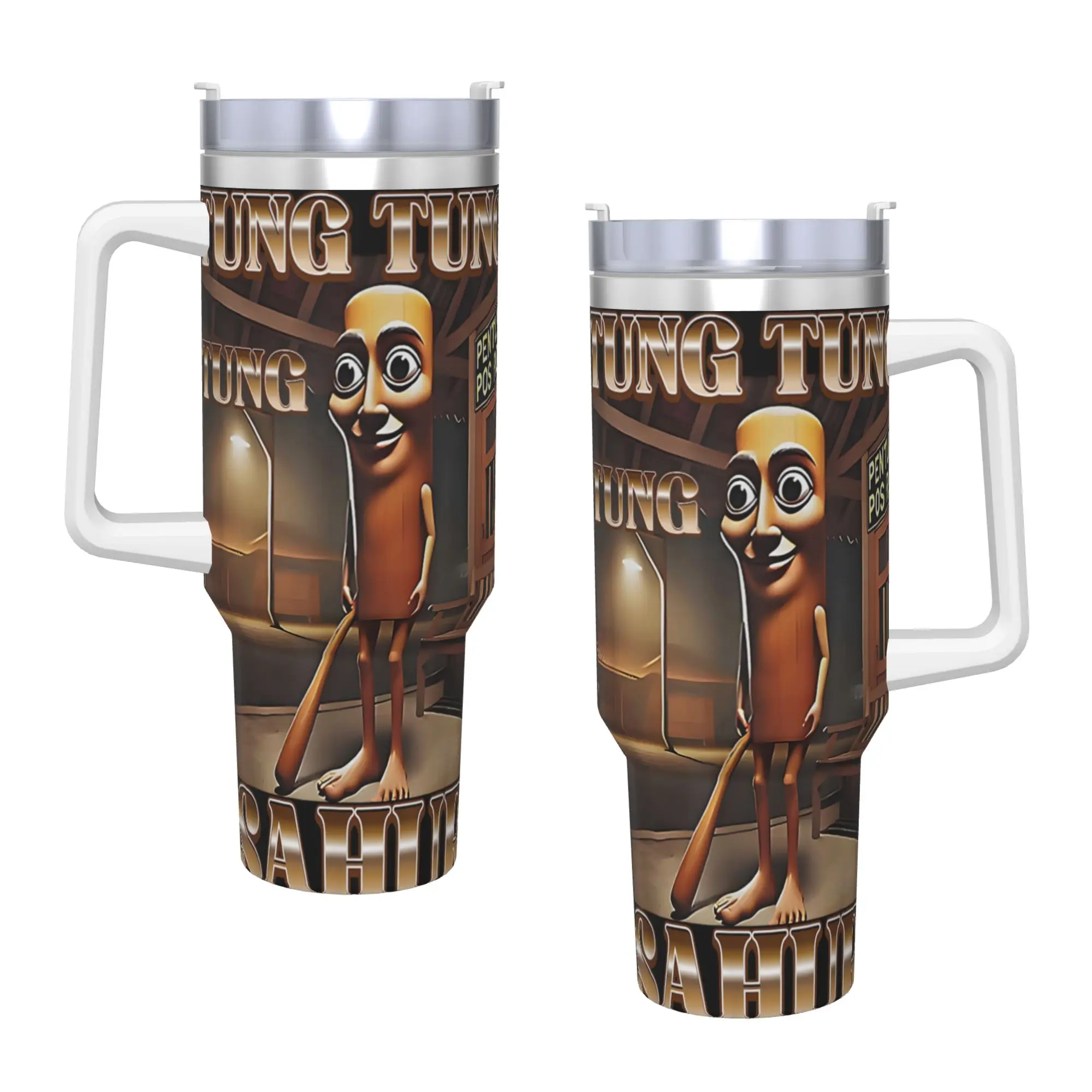Brainrot Humor Gen Z Meme Tumbler Tung Tung Tung Sahur Cold Water Bottle Stainless Steel Thermal Mug Graphic Driving Mugs Cup