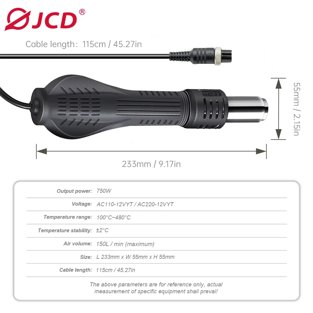 Pistola de ar quente lidar com ferro de solda pistola de ar quente desoldering é adequado para 858d 868d 8898 retrabalho estação de reparo de solda jcd 2022