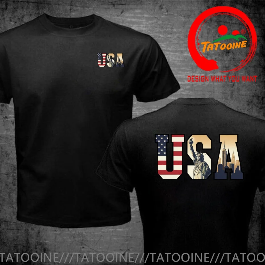 USA Typography Art T Shirt Men Fashion Trendy Casual Clothing Stylish Tops Tee Shirt Leisure Tshirt Men's T-Shirt