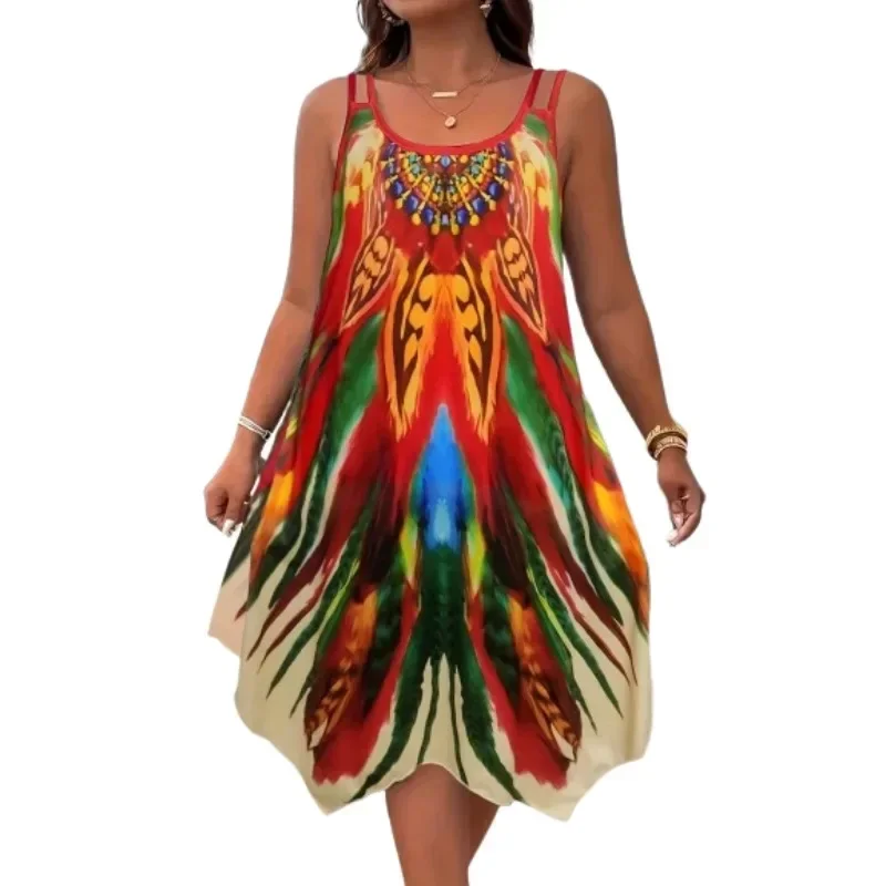 

Plus Size 1XL-5XL Women's Fashion New Full Body Floral Printed Dress Ladies Slim Shoulder Strap Fashionable Dress