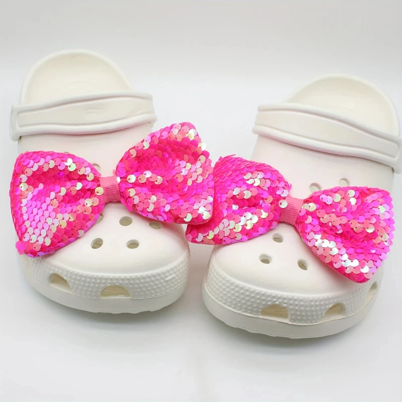 جديد الأصالة تألق الترتر القوس الأحذية سحر مجموعة من 2 البوليستر فراشة عقدة الديكور ل ثقوب صندل هدايا عيد الميلاد