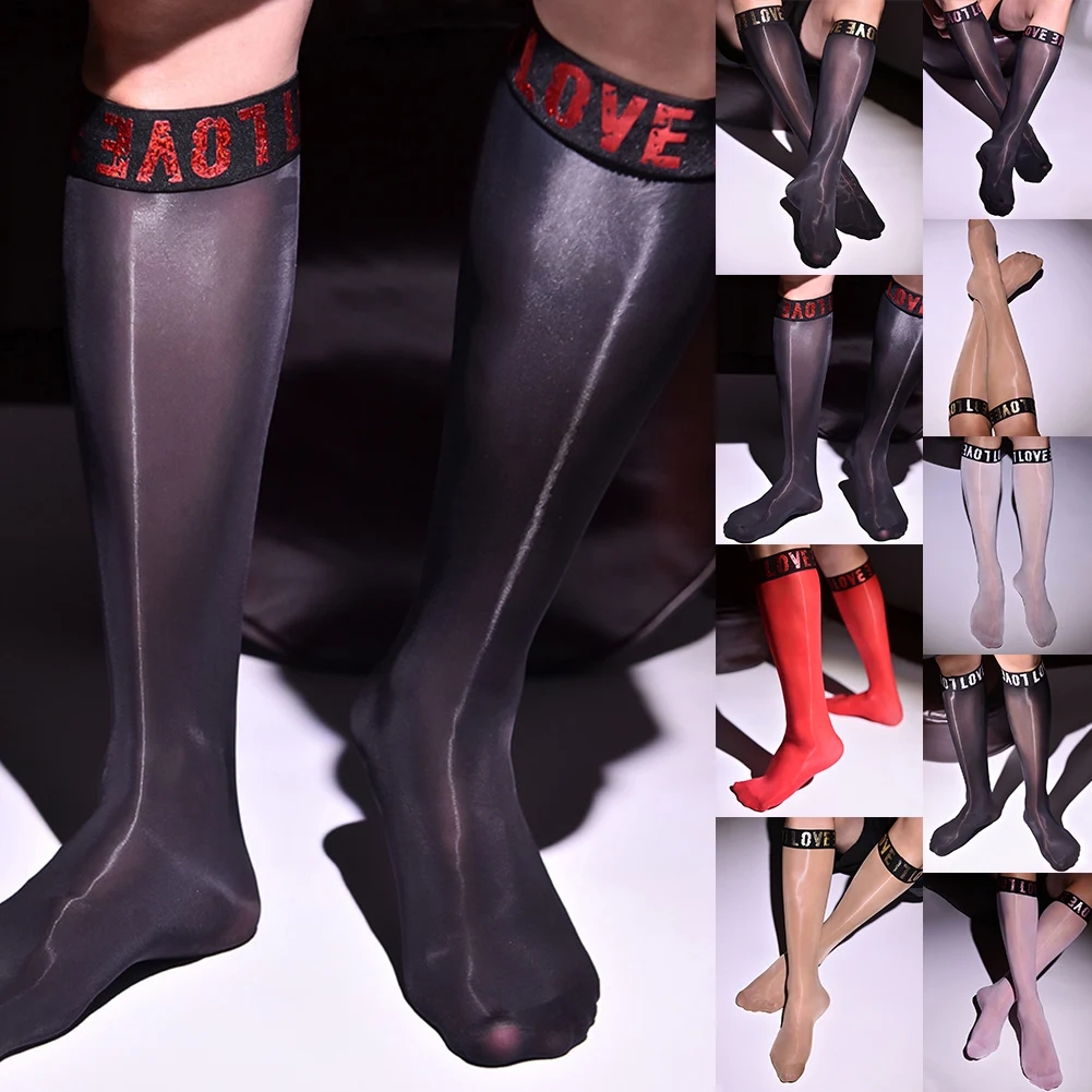 Mens Stockings Mens Socks Daily Hoisery Knee High Long Socks Nylon Oil Shiny Pantyhose Regular Sheer New Stylish