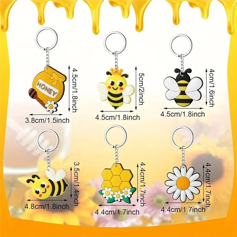 GROCE-Bee Keychain Flower Honey Pots Bees Decor For Bees Theme Party Baby Shower Kids Birthday Supplies Decorations
