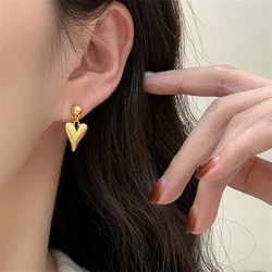 316L Stainless Steel New Fashion Fine Jewelry Metal Modern Style Hanging Love Heart Shaped Stud Earrings For Women Couple Gift