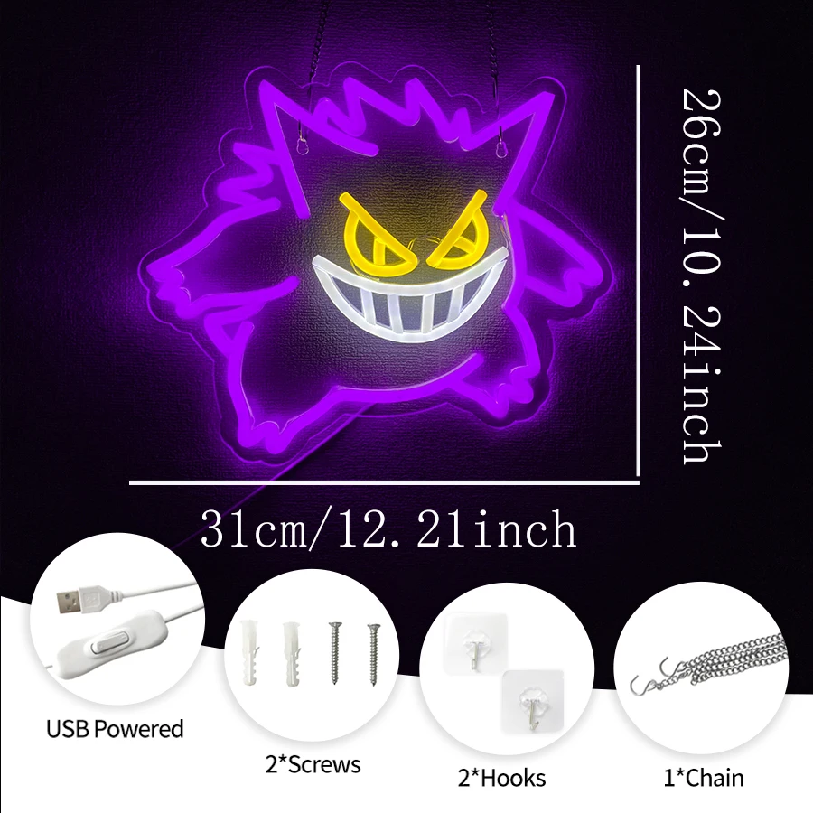 Demon Neon Lights, Purple Led Night Light Signs, Usb Power Supply, Used In Bars, Concerts, Men'S Caves, Game Room Wall Art.