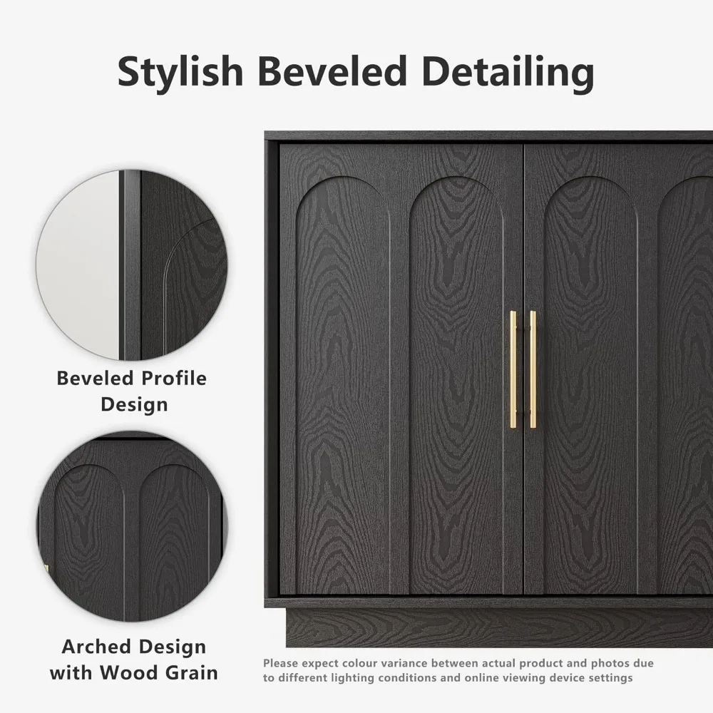 خزانة بوفيه جانبية مع مساحة تخزين، خزانة حديثة مع أبواب ورف مقوسة، وحدة تحكم للوسائط المعيارية مقاس 31.5 بوصة، وبسيطة #3