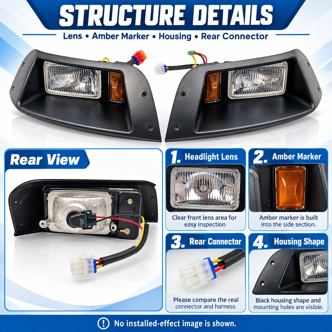 EZGO TXT Golf Cart Halogen Front Headlight, Head Lamp For Electric Patrol Cart