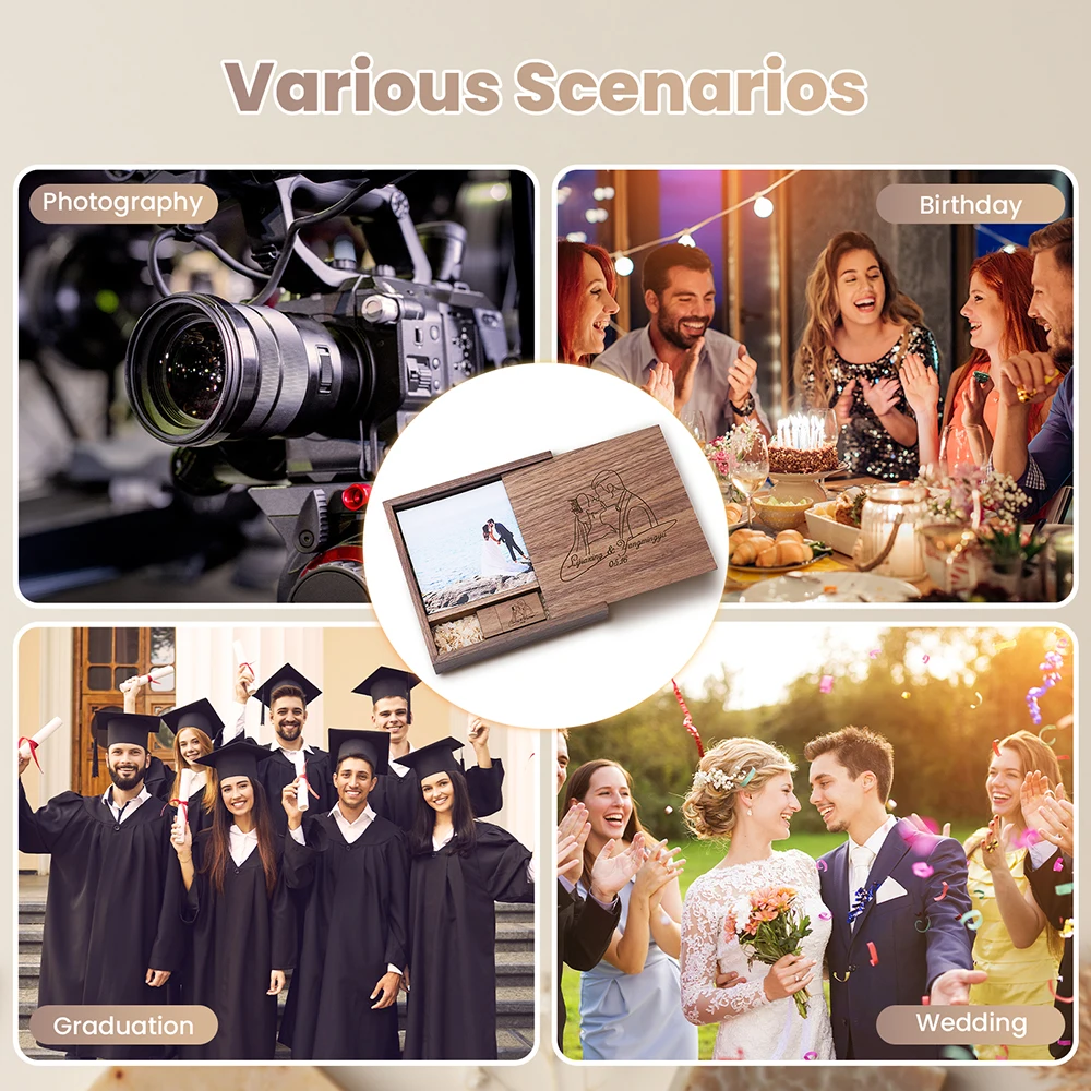 محرك فلاش USB 3.0 خشبي جديد 64 جيجابايت مع صندوق الألبوم ذاكرة عصا 32 جيجابايت شعار مخصص مجاني بندريف 16 جيجابايت استوديو التصوير U القرص 8G