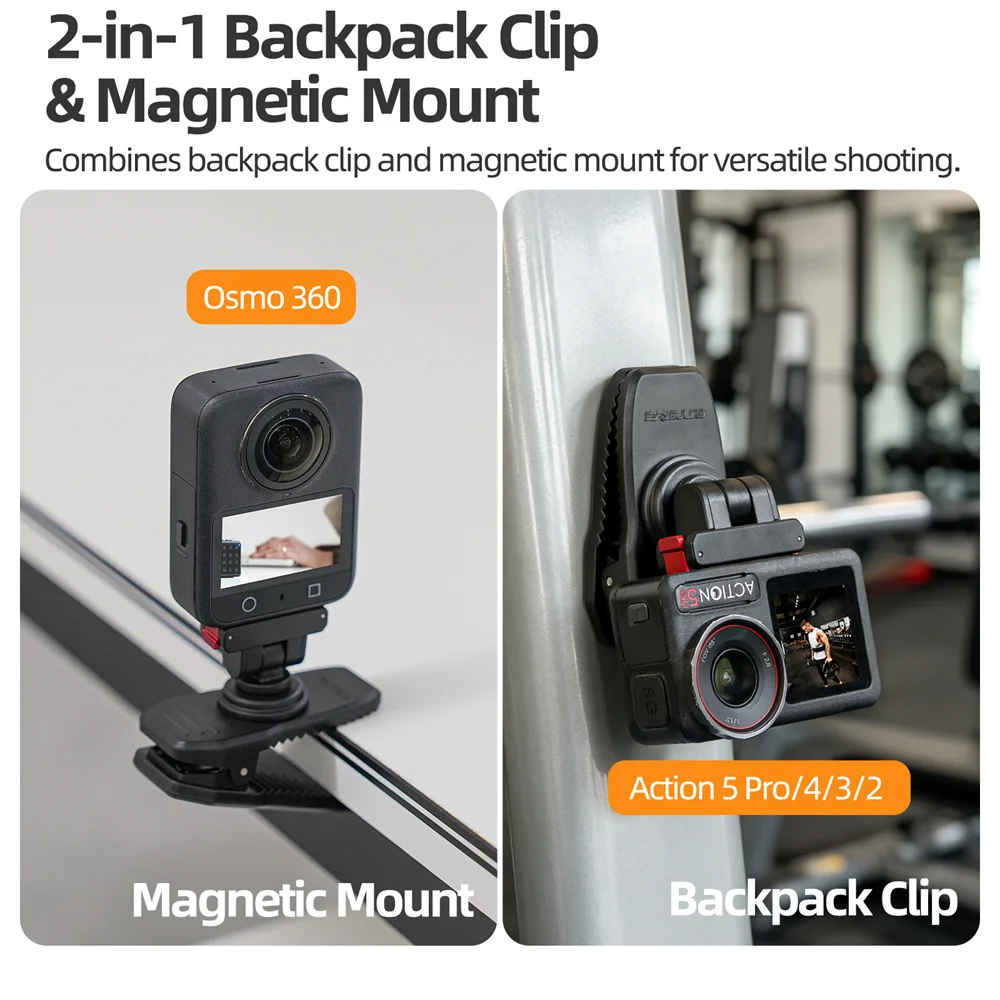 Sunnylife Magnetic Action Camera 360 Degree Rotary Hat Belt Backpack Clip Clamp Mount For DJl Osmo 360/Osmo Action 5 Pro/4/3/2