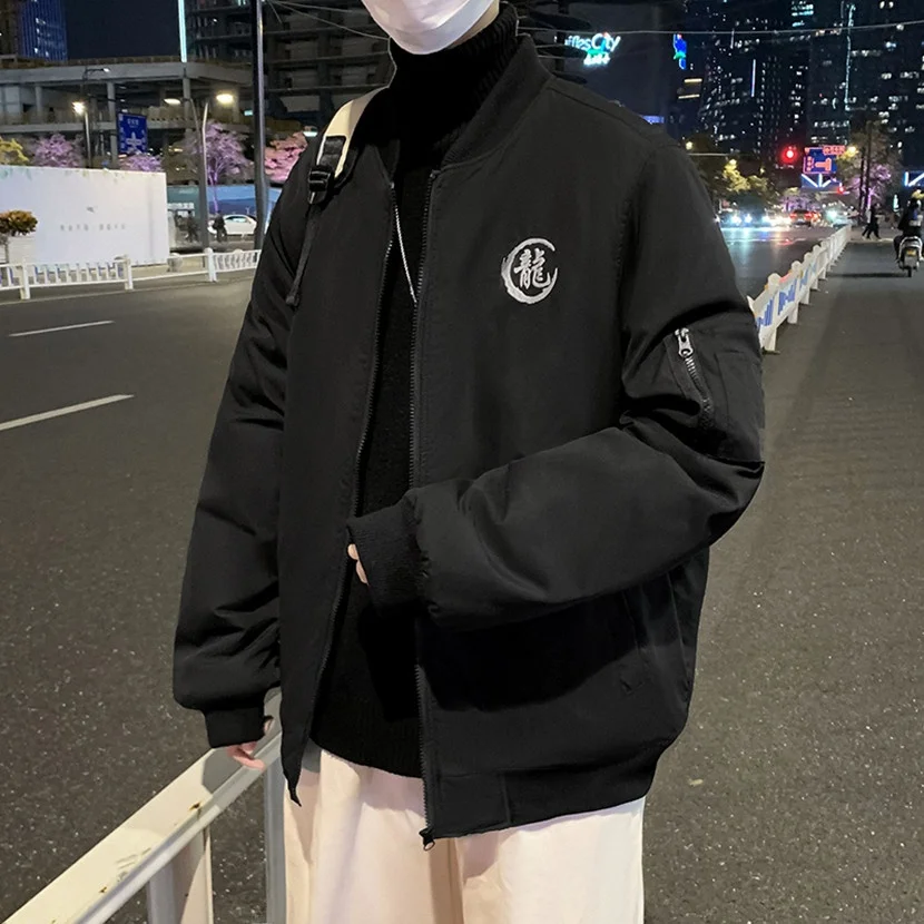 

Men's Winter Thiened Bread Sle down Jaet ort Quilted Baseball Coat Casual Cleanfit Zipper Closure Pure Color Cotton O...