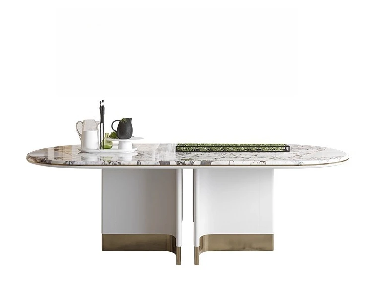 

Large flat floor minimalist light luxury natural marble dining table, villa whole house customization