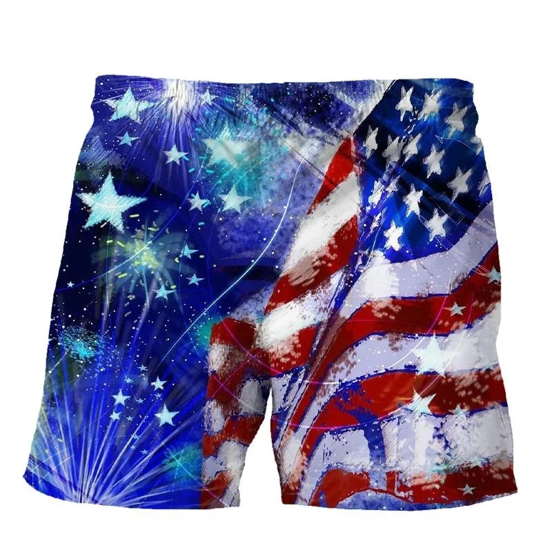 American Flag 3d Printing Beach Shorts For Men Statue of Liberty Graphics Oversized Swim Trunks New Summer Short Pants Clothing