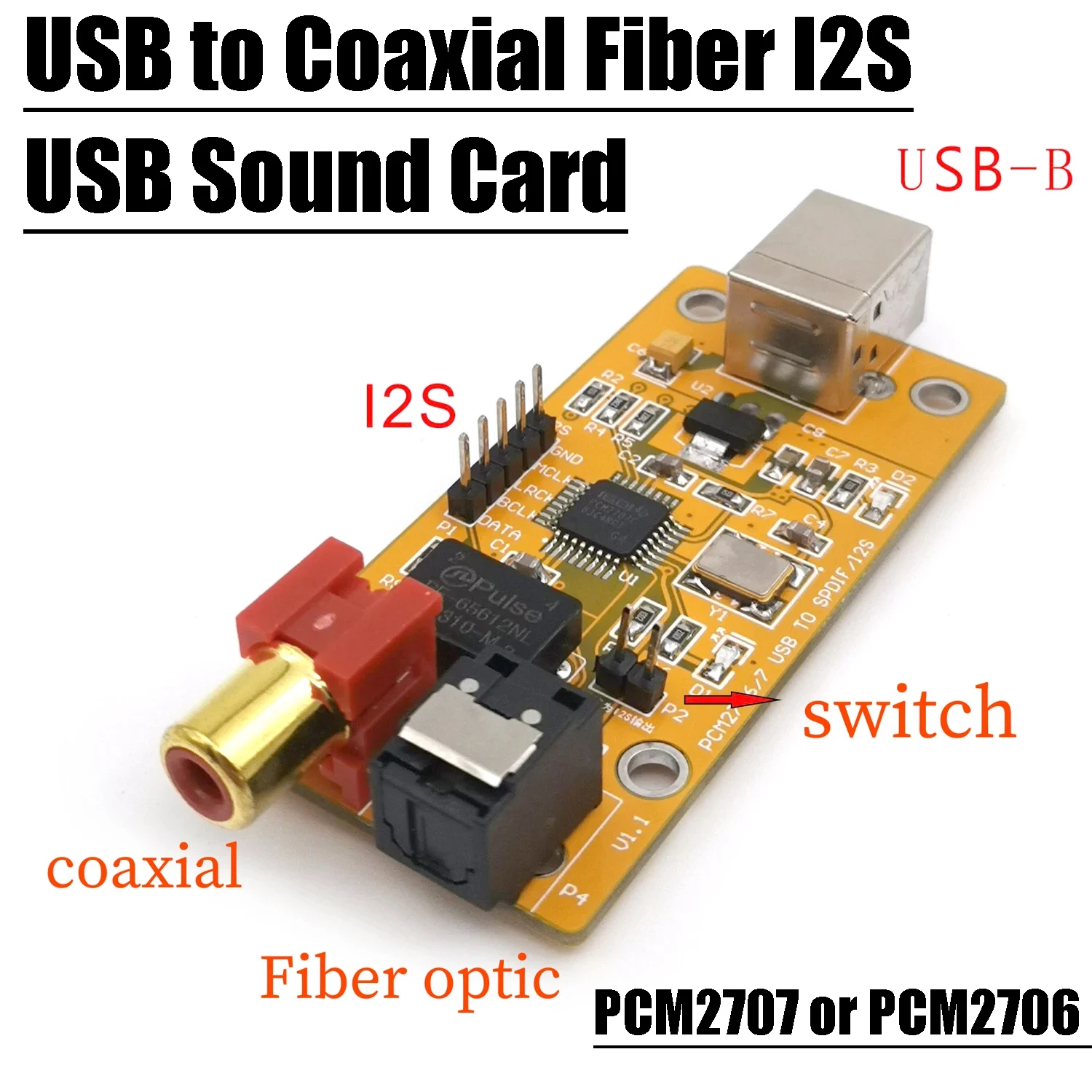 USB Sound Card USB To Coaxial Fiber I2S / USB DAC Decoder Chip PCM2706 Board For Audio Power Amplifier Computer Phone OTG