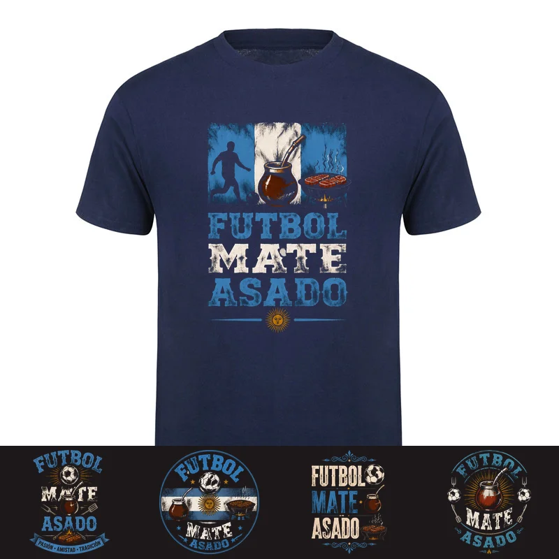 Futbol Mate Asado Argentina T Shirts Soccer Barbecue Tradition Vintage Cotton T-shirt Summer Tops HJ-205