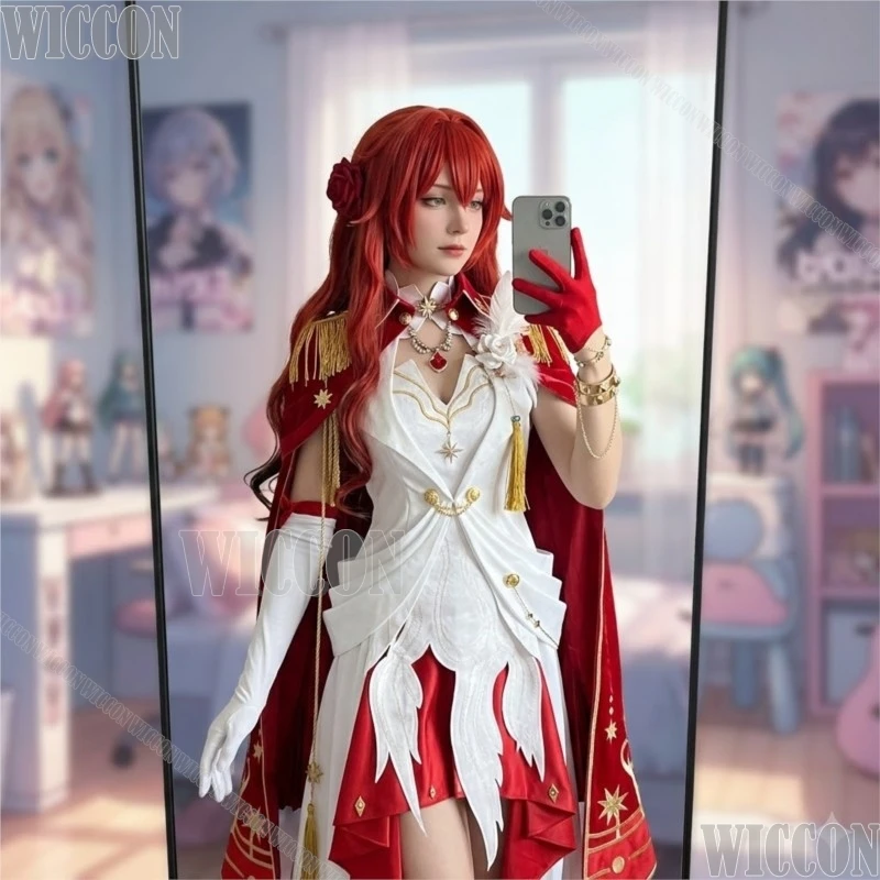 himeko-nova-ゲーム-honkai：star-rail-コスプレ衣装-ファンシーロリータドレス-女性用-レッドウィッグ-クリスマス-ハロウィン-ロールプレイパーティー衣装