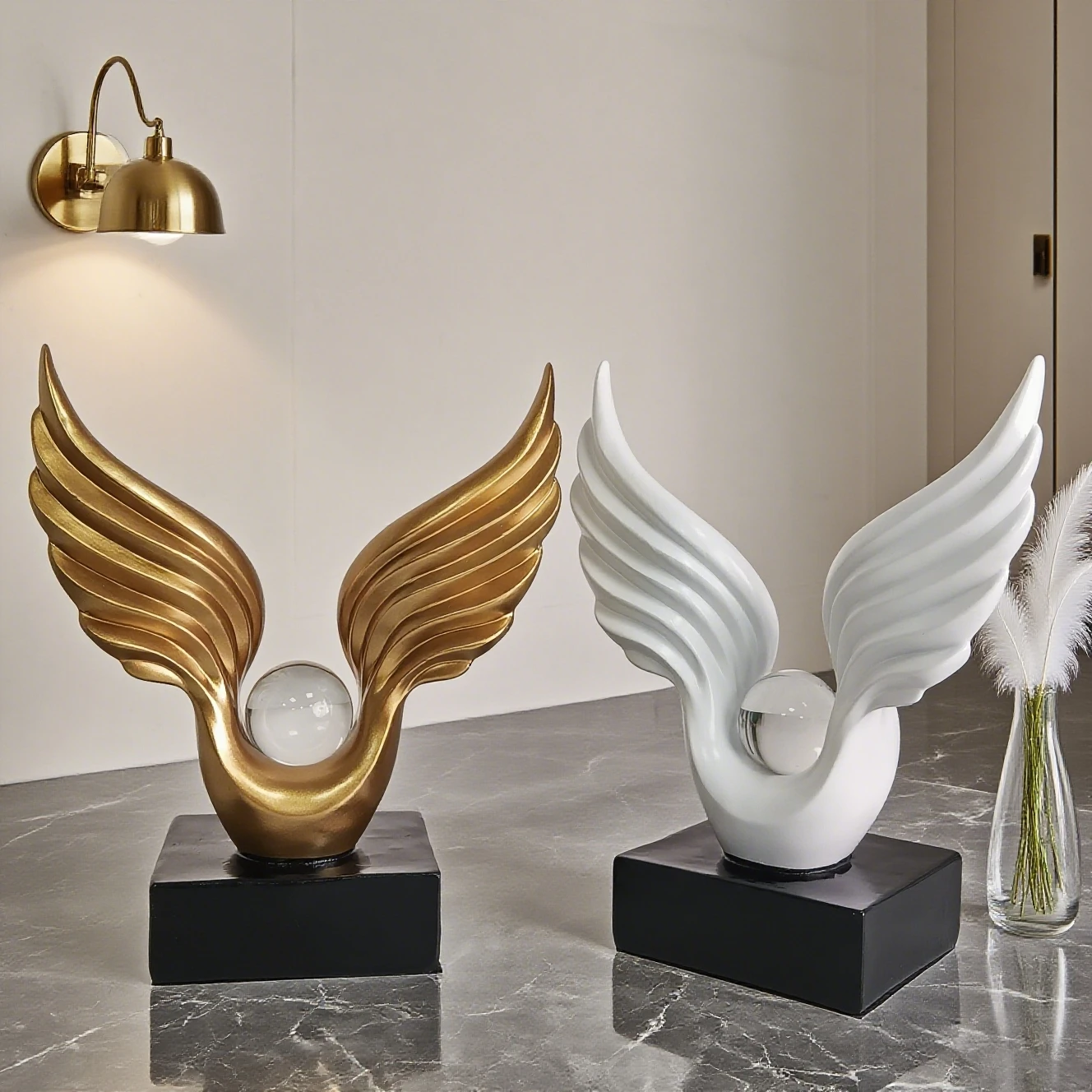1Pc Modern Light Luxury Angel Wings Ornament High-End Wine Cabinet Decoration Living Room Tv Cabinet Entryway Home Dining Sideboard Craft Gift for Housewarming
