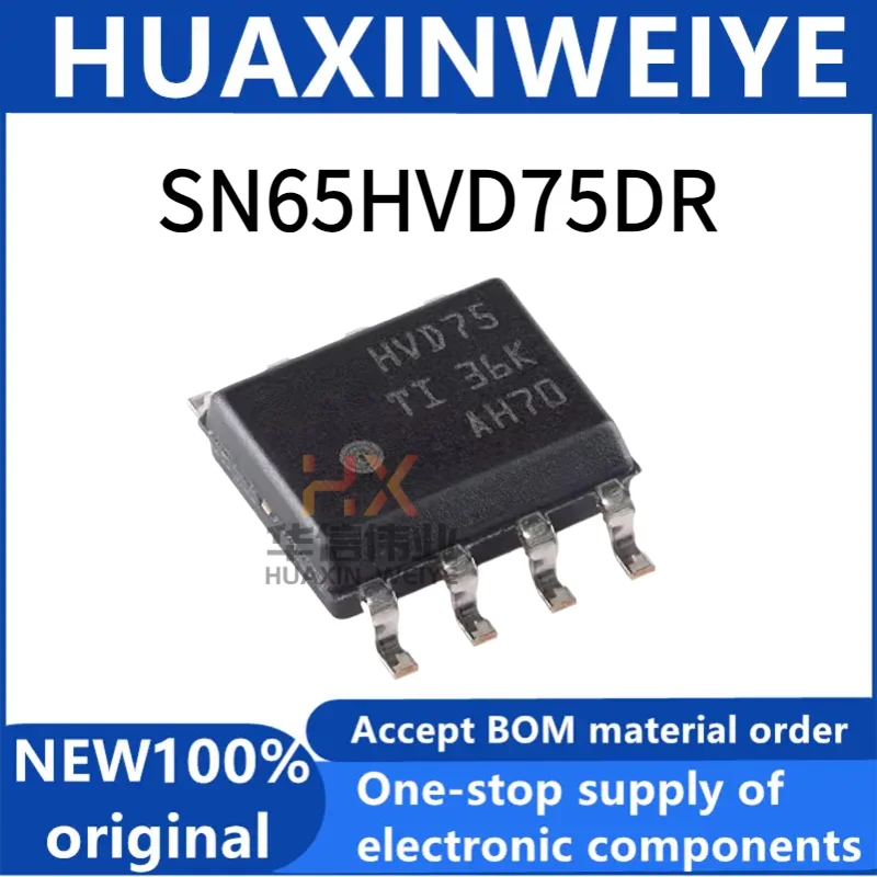 1/10/100 Uds Original genuino SN65HVD75DR SOIC-8 chip transceptor de RS-485 medio dúplex