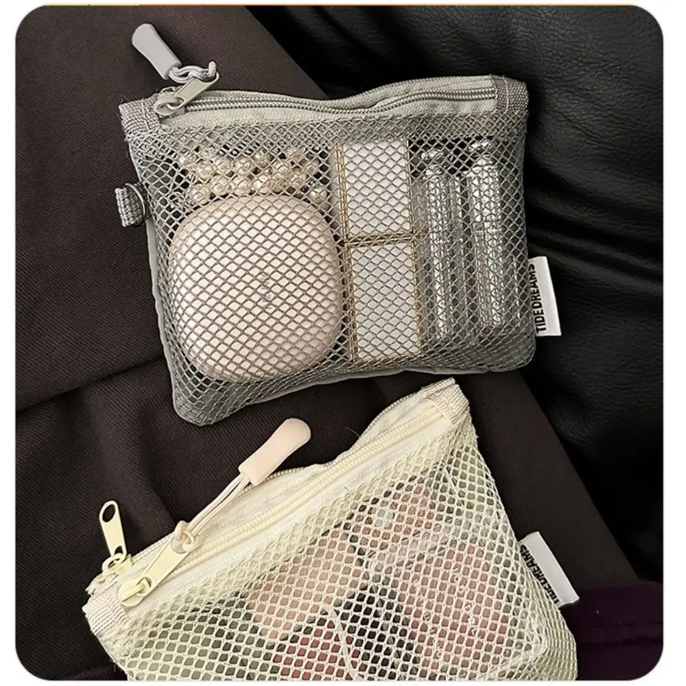 New Solid Color Mini Storage Bag Mesh Square Children's Coin Purse Portable Double Zipper Lipstick Earphone Key Pouch