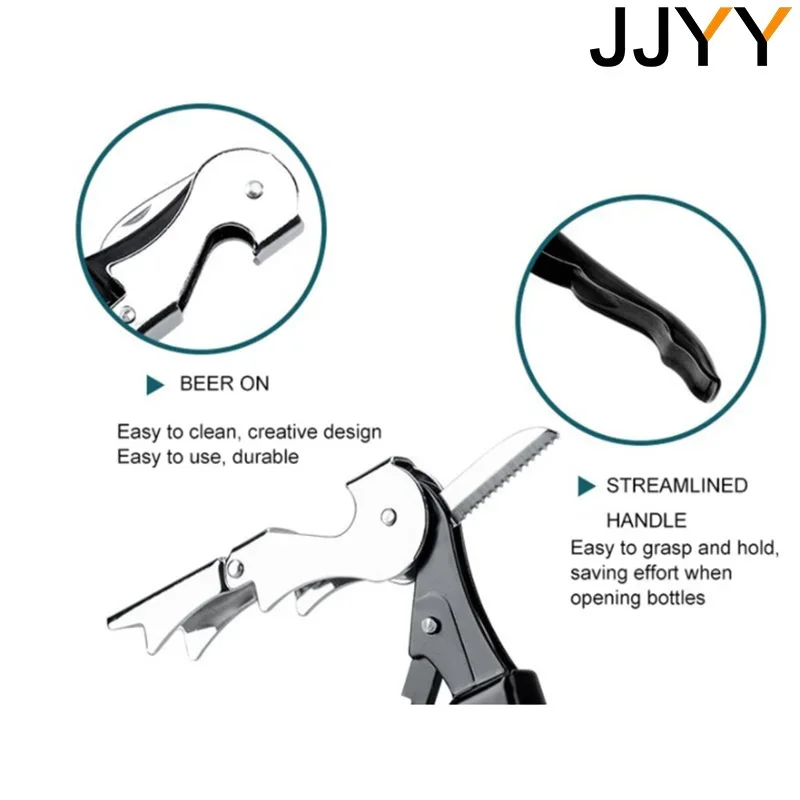 JJYY Stainless Steel Wine Opener Professional Waiters Corkscrew Beer Bottle Opener And Foil Cutter Gift For Wine Lover