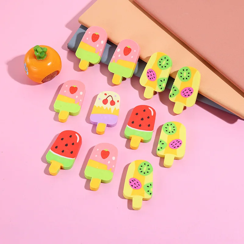 

40pcs Fruit Popsicle Erasers Kawaii Stationery Athestic Ice-lolly Pencil Erasers for Kids Japanese Stationery Erasers for School