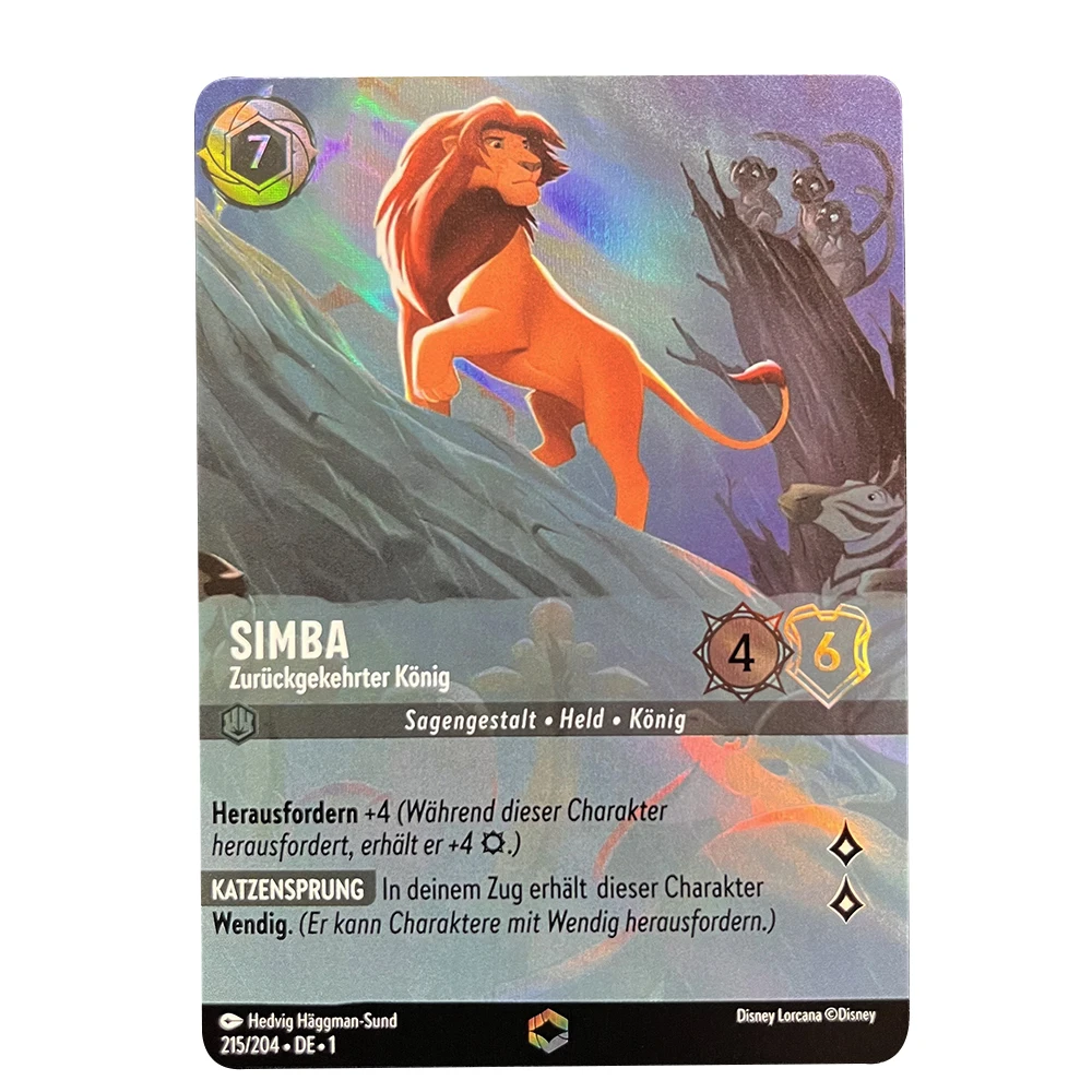 New Lorcana Holographic Chapter 1 Card Rise of the Floodborn Enchant Proxy TCG Game Card German Foil Simba Tinker Bell Game Card