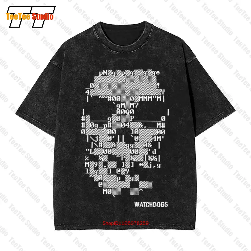 Watch Dogs Ascii Skull Ubisoft Hacker Action Gamer Vintage Oversized T-Shirt QJ0J