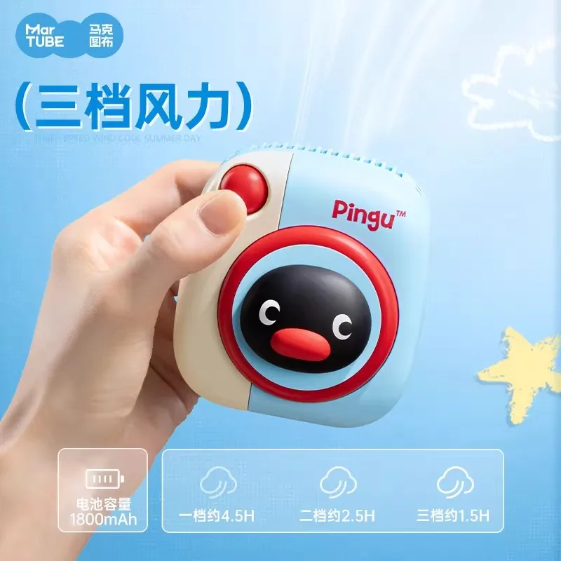 New Genuine Pingu Anime Figures Pingu Penguin Camera Style Neck Hanging Fan Usb Handheld Fan Portable Lightweight Gift Toy - view 2